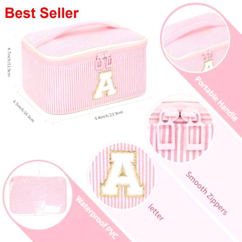 Personalized Monogram Makeup Bag with Brush Holder Travel Cosmetic Organizer - Picture 4 of 6